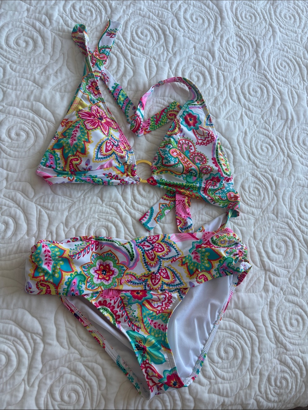 Bleu Rod Beattie Pink Teal Floral Paisley Bikini Set
